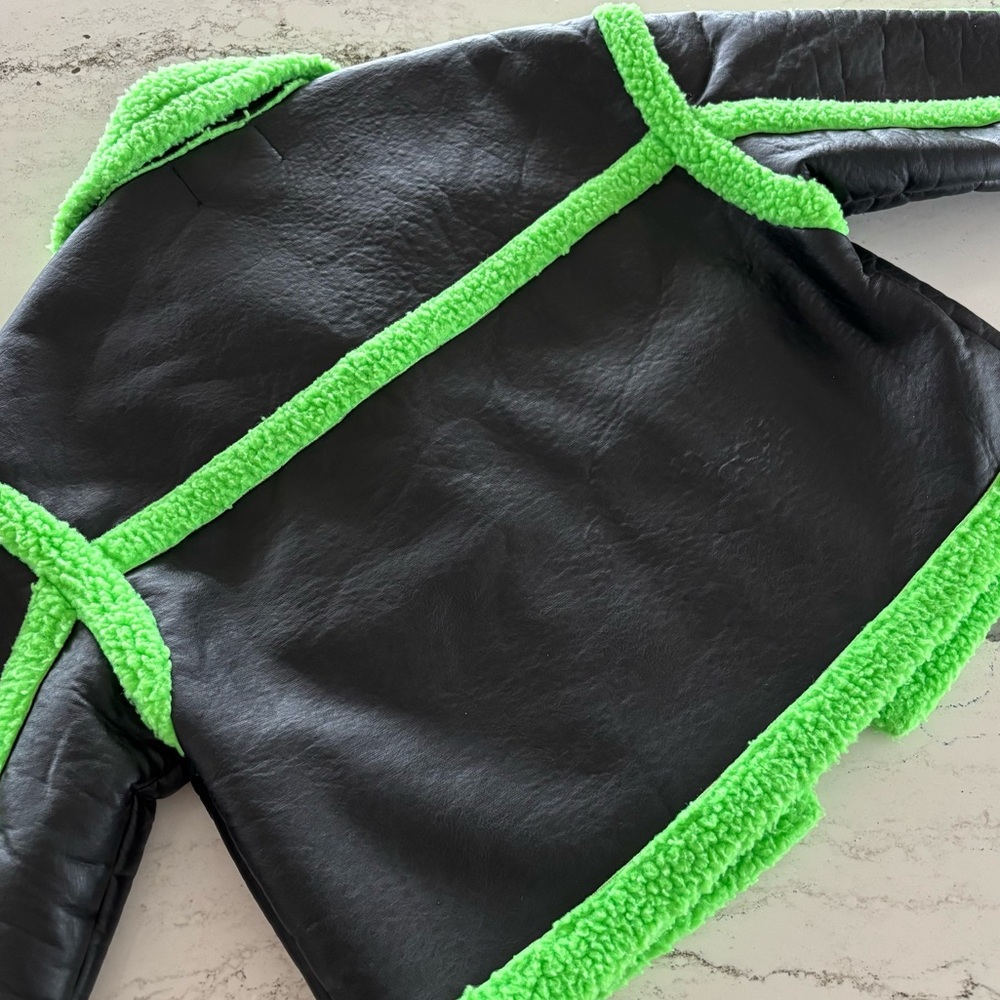 AKIRA Label La Vida Lime Crime Pleather Sherpa Coat Faux Leather Neon 💚 Size XL - Picture 13 of 16